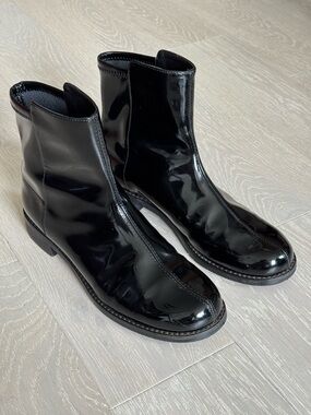 Stuart Weitzman 50/50 Black Patent Leather Ankle Boots
